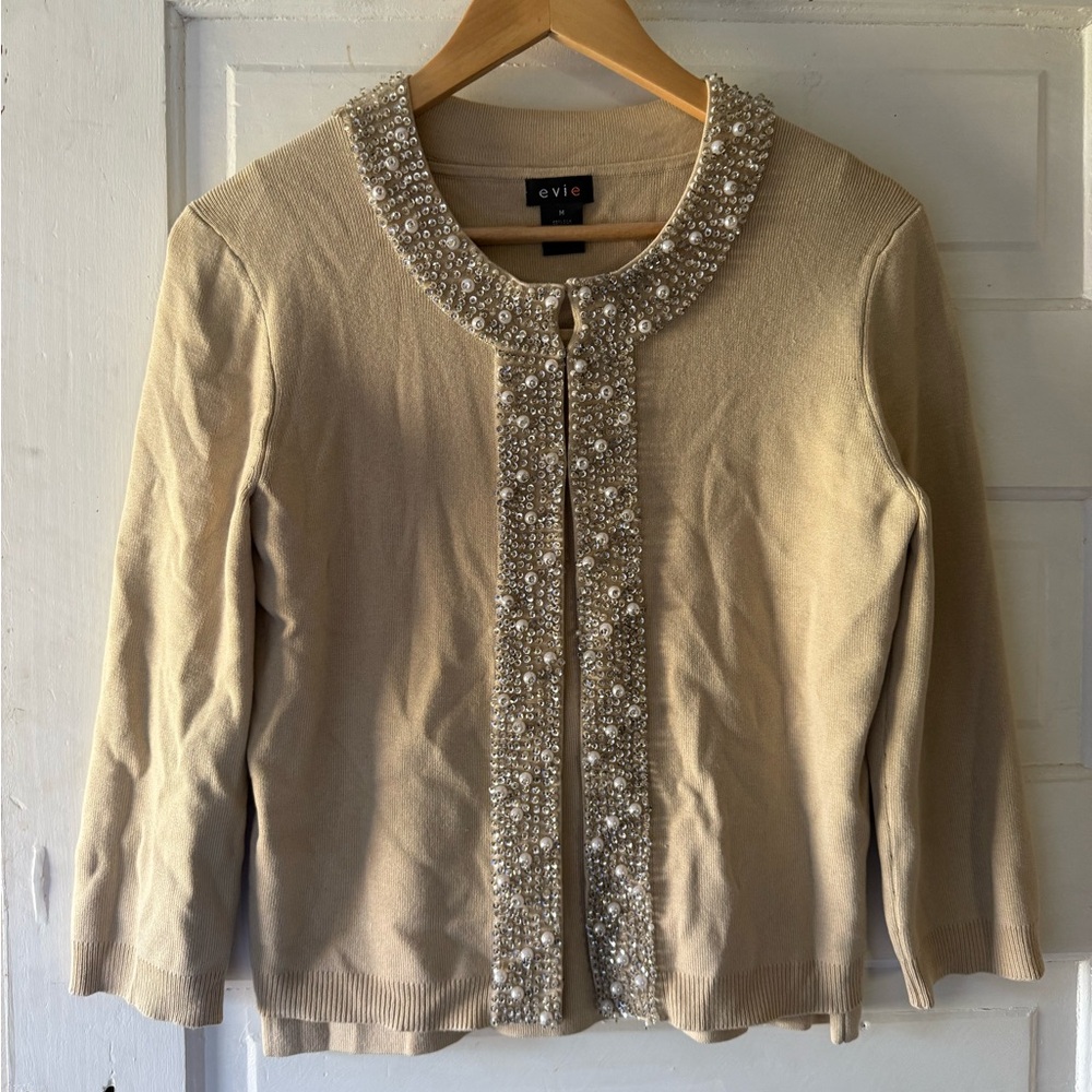EVIE Two Piece Tan Cardigan with Sparkling Beadwork